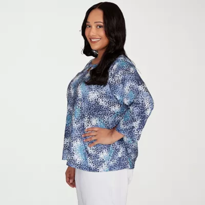 Hearts Of Palm Womens Round Neck 3/4 Sleeve Plus T-Shirt