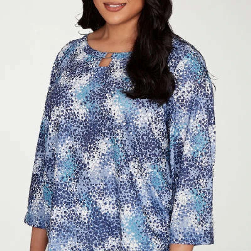 Hearts Of Palm Womens Round Neck 3/4 Sleeve Plus T-Shirt