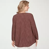 Hearts Of Palm Plus Womens Round Neck 3/4 Sleeve Tunic Top