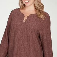 Hearts Of Palm Plus Womens Round Neck 3/4 Sleeve Tunic Top