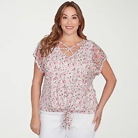 Hearts Of Palm Womens Keyhole Neck Short Sleeve Plus T-Shirt