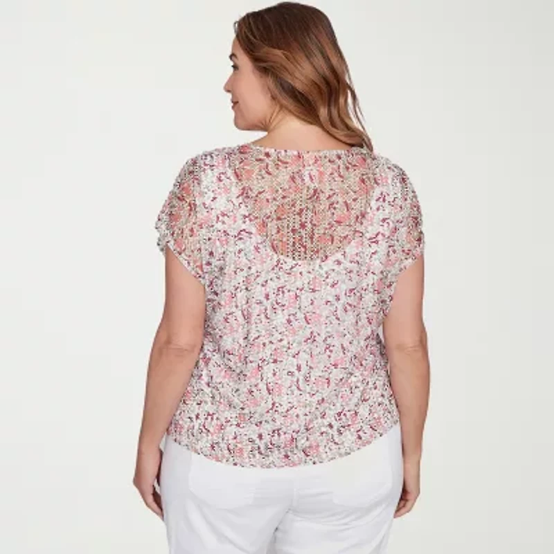 Hearts Of Palm Womens Keyhole Neck Short Sleeve Plus T-Shirt