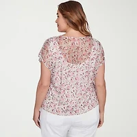 Hearts Of Palm Womens Keyhole Neck Short Sleeve Plus T-Shirt