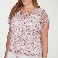 Hearts Of Palm Womens Keyhole Neck Short Sleeve Plus T-Shirt