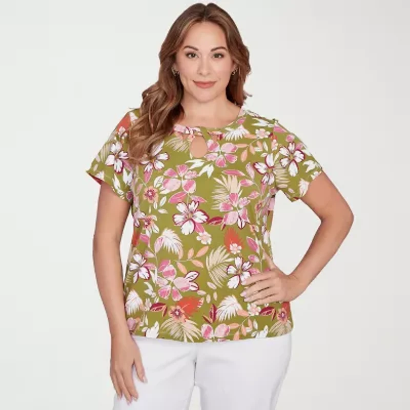 Hearts Of Palm Womens Keyhole Neck Short Sleeve Plus T-Shirt