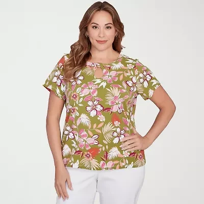 Hearts Of Palm Womens Keyhole Neck Short Sleeve Plus T-Shirt