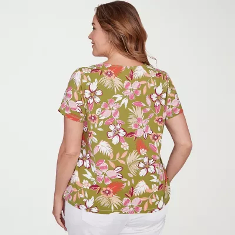 Hearts Of Palm Womens Keyhole Neck Short Sleeve Plus T-Shirt