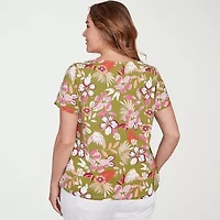 Hearts Of Palm Womens Keyhole Neck Short Sleeve Plus T-Shirt
