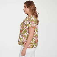 Hearts Of Palm Womens Keyhole Neck Short Sleeve Plus T-Shirt