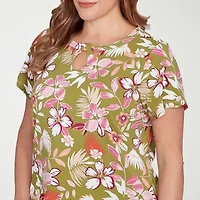 Hearts Of Palm Womens Keyhole Neck Short Sleeve Plus T-Shirt