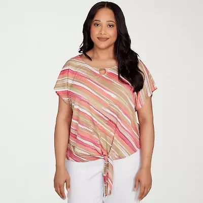 Hearts Of Palm Womens Round Neck Short Sleeve Plus T-Shirt