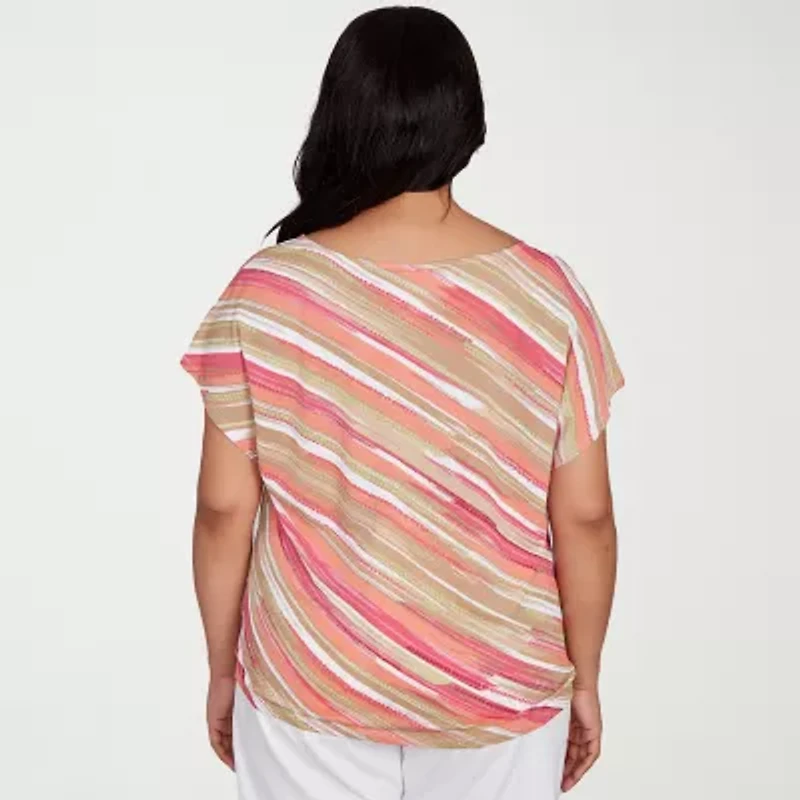 Hearts Of Palm Womens Round Neck Short Sleeve Plus T-Shirt