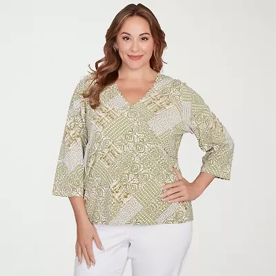 Hearts Of Palm Womens V Neck 3/4 Sleeve Plus T-Shirt