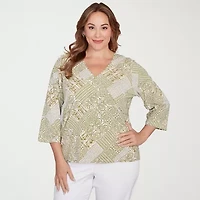 Hearts Of Palm Womens V Neck 3/4 Sleeve Plus T-Shirt