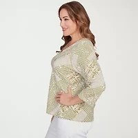 Hearts Of Palm Womens V Neck 3/4 Sleeve Plus T-Shirt