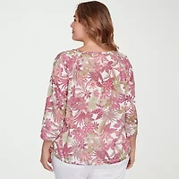 Hearts Of Palm Womens Round Neck 3/4 Sleeve Plus T-Shirt