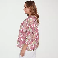 Hearts Of Palm Womens Round Neck 3/4 Sleeve Plus T-Shirt