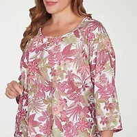 Hearts Of Palm Womens Round Neck 3/4 Sleeve Plus T-Shirt