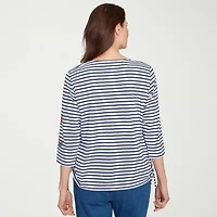 Alfred Dunner El Paso Womens Split Crew Neck 3/4 Sleeve T-Shirt