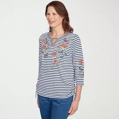 Alfred Dunner El Paso Womens Split Crew Neck 3/4 Sleeve T-Shirt