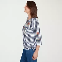 Alfred Dunner El Paso Womens Split Crew Neck 3/4 Sleeve T-Shirt