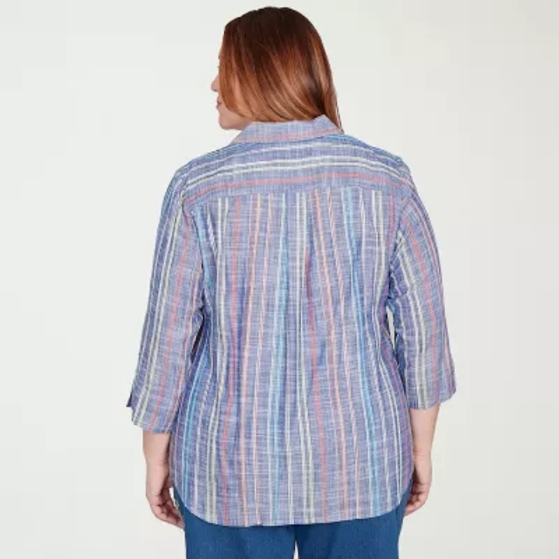 Alfred Dunner El Paso Womens Plus V Neck 3/4 Sleeve Blouse