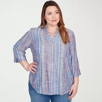 Alfred Dunner El Paso Womens 3/4 Sleeve Plus Blouse