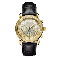 JBW Victory Womens 1/6 CT. T.W. Diamond Black Leather Strap Watch JB-6210L-A