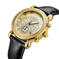 JBW Victory Womens 1/6 CT. T.W. Diamond Black Leather Strap Watch JB-6210L-A