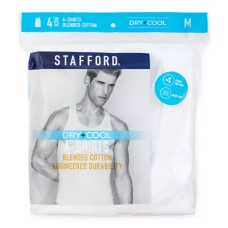 Stafford Dry + Cool Mens 4 Pack Quick Tank