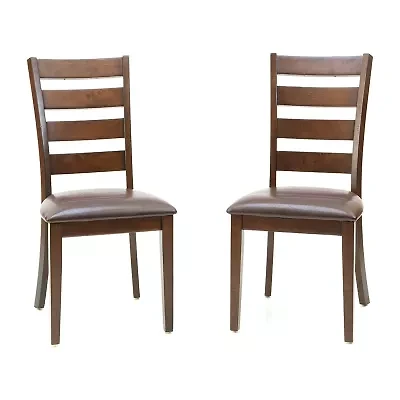 Landry Set of 2 Faux-Leather Ladderback Dining Chairs