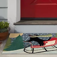 Liora Manne Frontporch Sledding Dog Holiday Hand Tufted Indoor Outdoor Rectangular Accent Rug