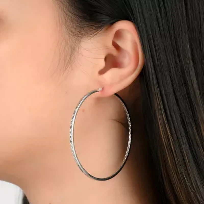 Womens Sterling Silver 60mm Hoop Earrings