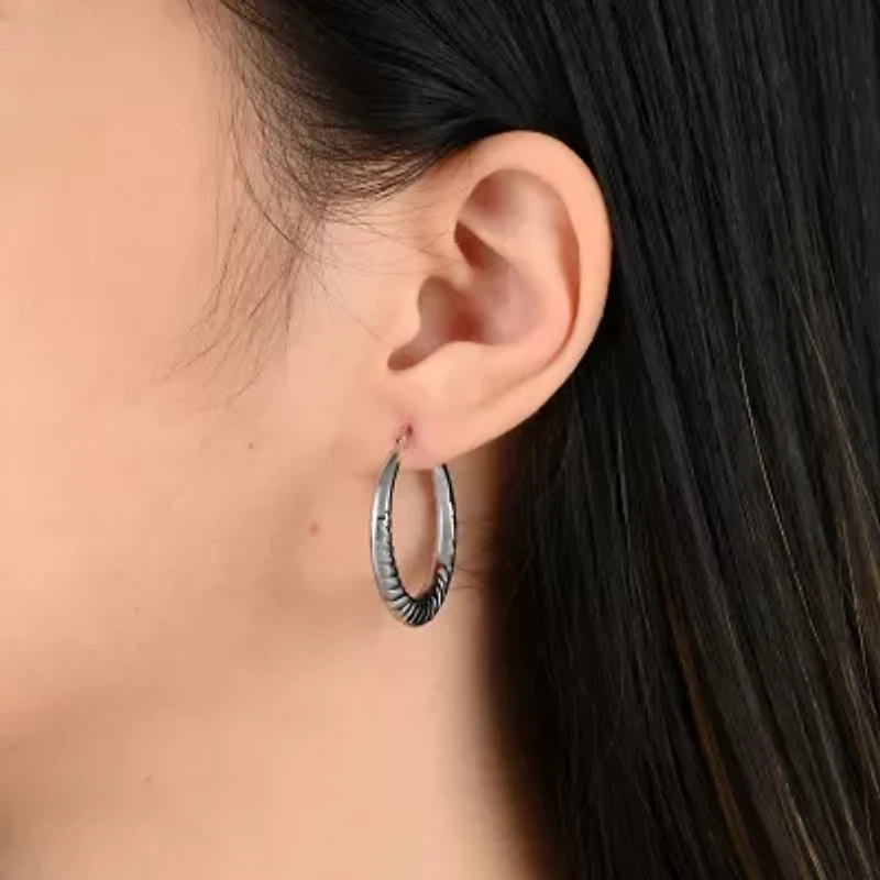 Womens Sterling Silver 28.7mm Hoop Earrings