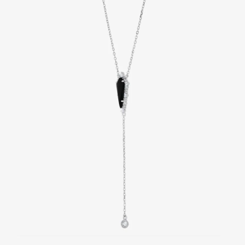 Womens Black Onyx Sterling Silver 18 Inch Y Necklace
