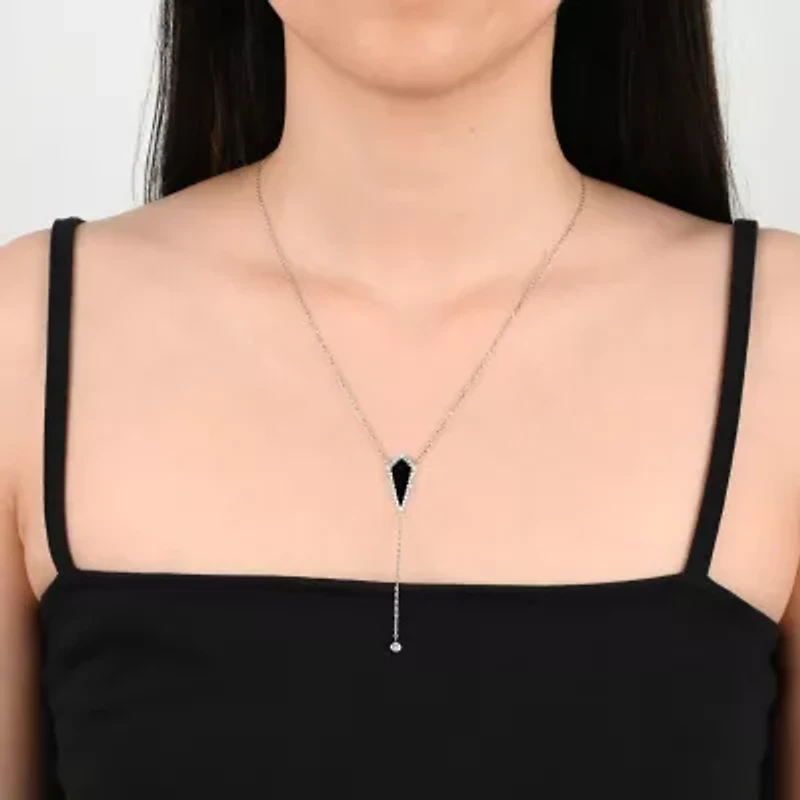 Womens Black Onyx Sterling Silver 18 Inch Y Necklace