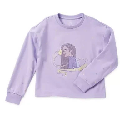Disney Collection Little & Big Kid Girls Crew Neck Fleece Long Sleeve Wish Sweatshirt