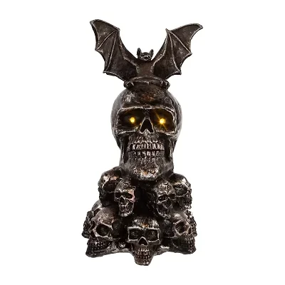 Kurt Adler 11.5 Inch Battery-Operated Bat On Skull Halloween Tabletop Decor