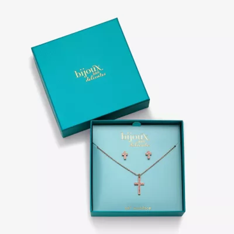 Bijoux Bar Delicates Rose Tone Womens Glass Cross 2-pc. Jewelry Set