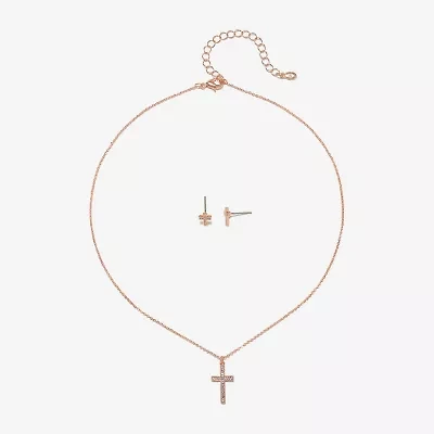 Bijoux Bar Delicates Rose Tone Womens Glass Cross 2-pc. Jewelry Set