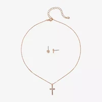 Bijoux Bar Delicates Rose Tone Womens Glass Cross 2-pc. Jewelry Set