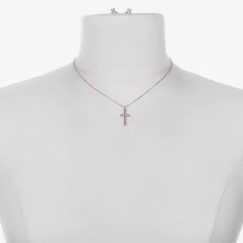 Bijoux Bar Delicates Rose Tone Womens Glass Cross 2-pc. Jewelry Set