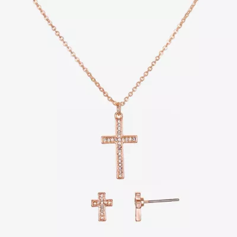 Bijoux Bar Delicates Rose Tone Womens Glass Cross 2-pc. Jewelry Set