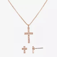 Bijoux Bar Delicates Rose Tone Womens Glass Cross 2-pc. Jewelry Set
