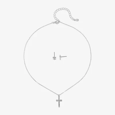 Bijoux Bar Delicates Silver Tone Womens Champagne Glass Cross 2-pc. Jewelry Set