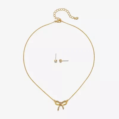 Bijoux Bar Delicates Gold Tone Womens Glass Bow 2-pc. Jewelry Set