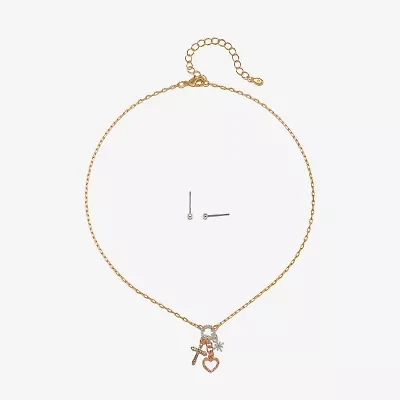 Bijoux Bar Delicates Tri Tone Womens Glass Cross Moon Star 2-pc. Jewelry Set