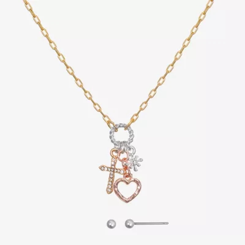 Bijoux Bar Delicates Tri Tone Womens Glass Cross Moon Star 2-pc. Jewelry Set