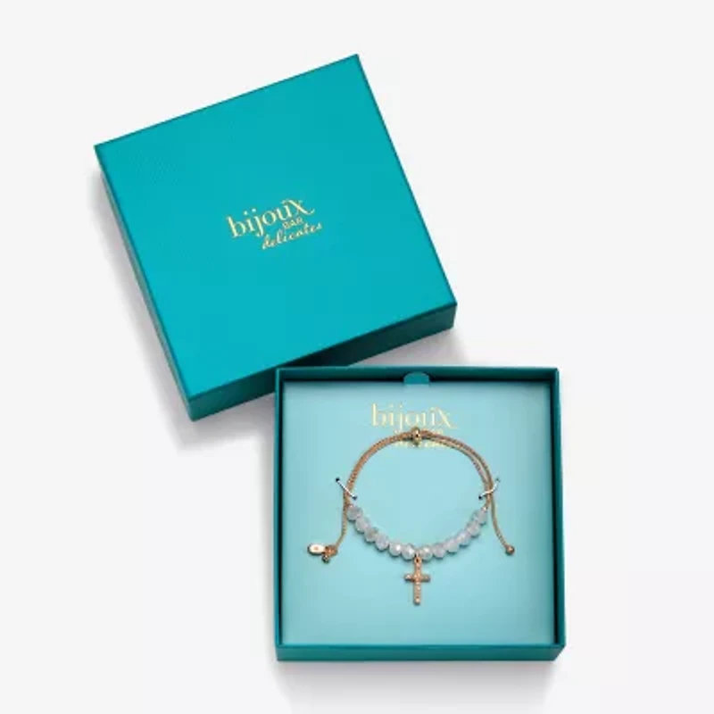 Bijoux Bar Delicates Rose Tone Womens Glass Cross Bolo Bracelet