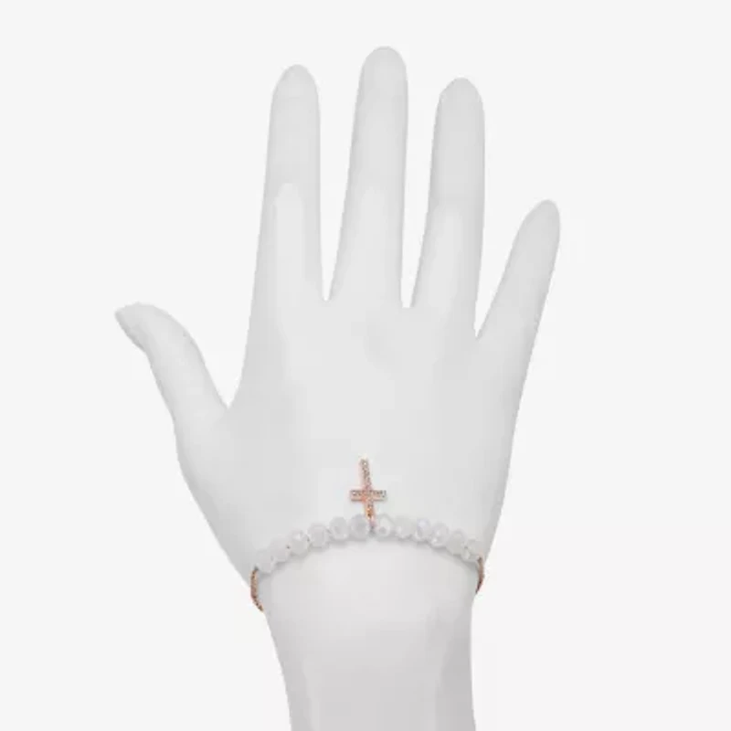 Bijoux Bar Delicates Rose Tone Womens Glass Cross Bolo Bracelet